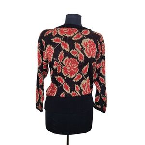 Vintage 80's Sunshine Starshine Acrylic Sweater Red Roses Black Gold USA Size M
